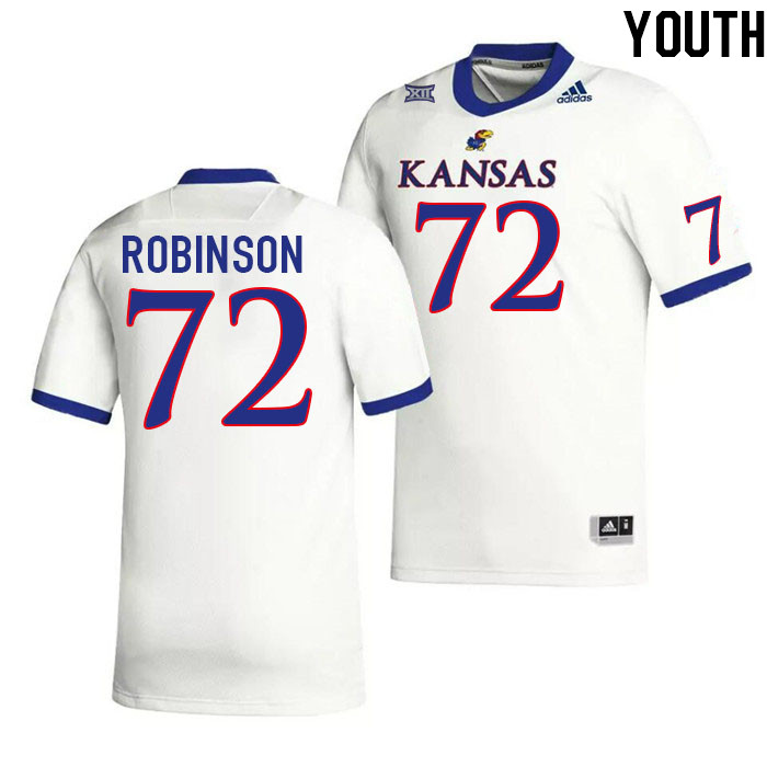 Youth #72 Danny Robinson Kansas Jayhawks College Football Jerseys Stitched Sale-White